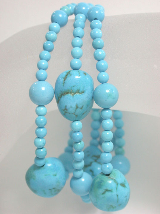 jfb0080 Blue Round Turquoise Bracelet Bangle 3 Strand