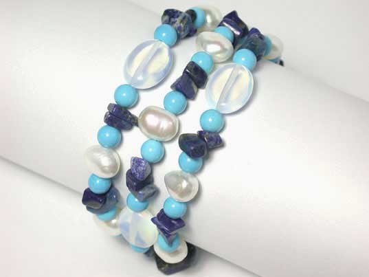 jfb0128 Turquoise Opal Pearl Lapis Lazuli Bracelet 7.5"