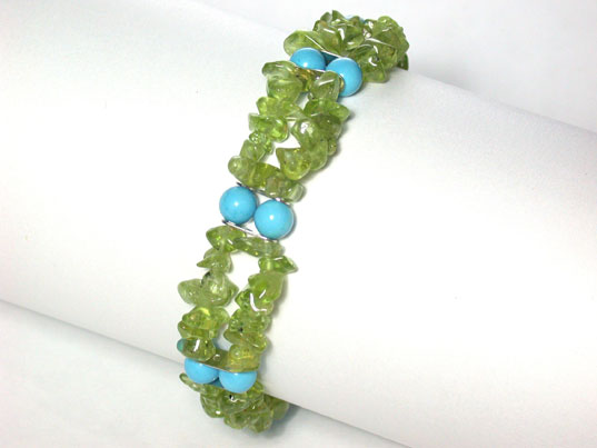 jfb0143 Round Turquoise Olivine Chip Bracelet Bangle