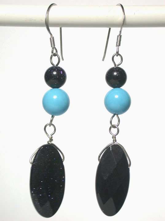 jfe0150 Turquoise Blue Gold Stone Silver Hook Earrings