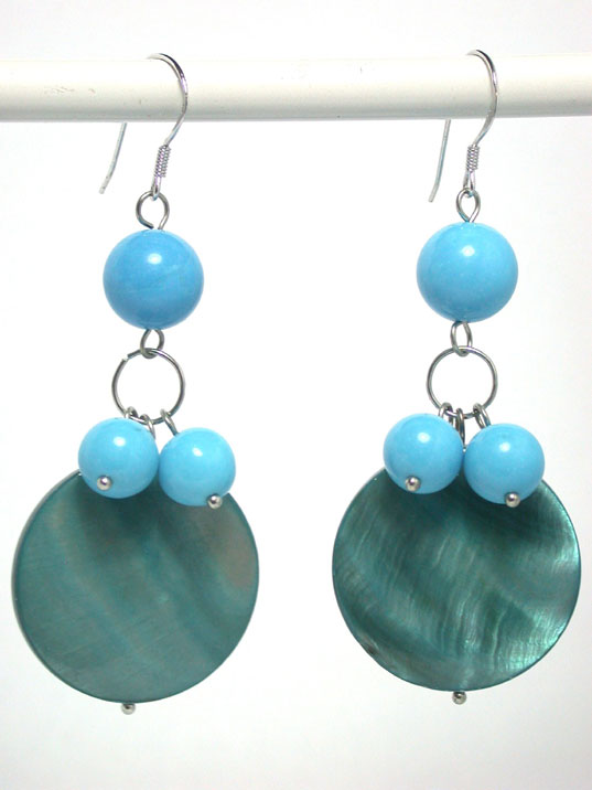 jfe0179 Green Shell Turquoise 925 Silver Hook Earrings