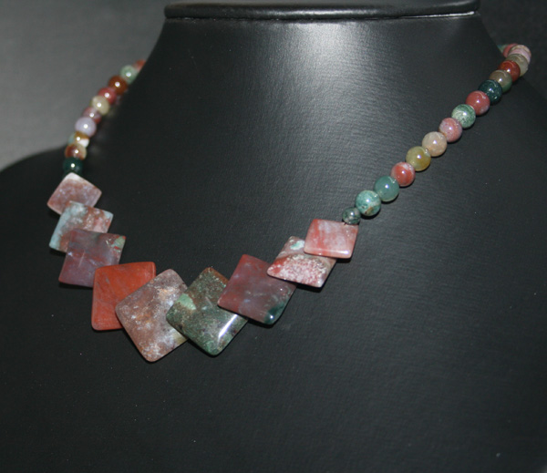 jjn0191 Indian Agate Gemstone Bead Necklace Leaf 19"L