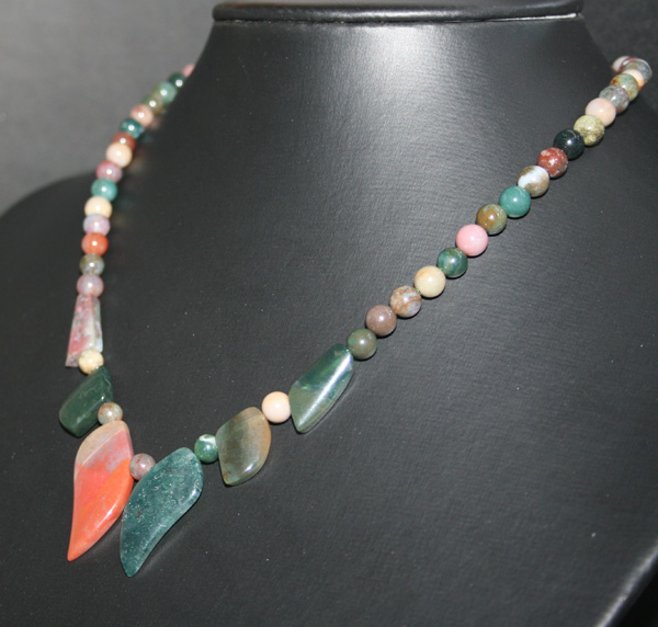 jjn0192 Indian Agate Gemstone Bead Necklace Leaf 19"L