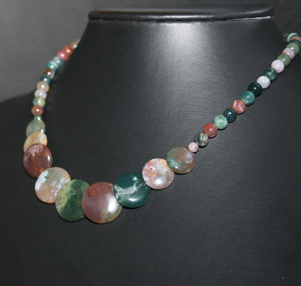 jjn0193 Indian Agate Gemstone Button Bead Necklace 17"L