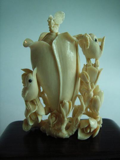 kka0201 Mammoth Ivory Carving Snuff Bottle Bird Flower