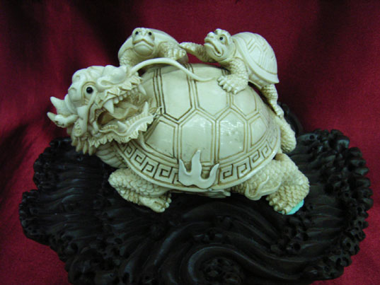 kkm3184 Big Mammoth Ivory carving Dragon Turtle Baby