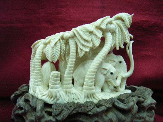 kkm3242 Ivory Carving 4 Wolly Mammoth elephant 5.5"
