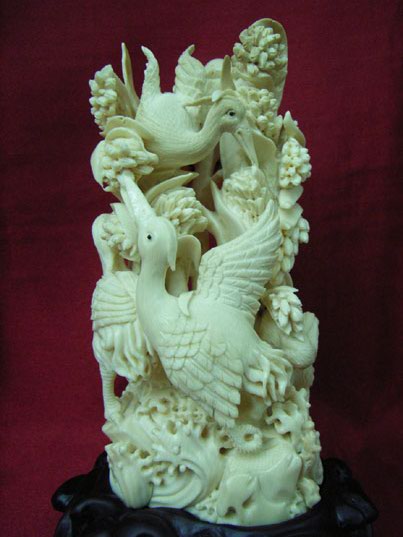 kkm3248 Mammoth Ivory Carving Group Bird 5.5"