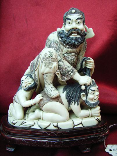 kkm3278 Mammoth Ivory Carving Shoki Catch Oni Ghost