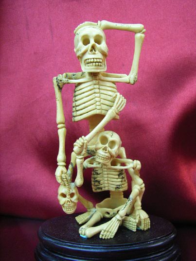 kkm3280 Mammoth Ivory Carving Skeleton Skull 4.75"