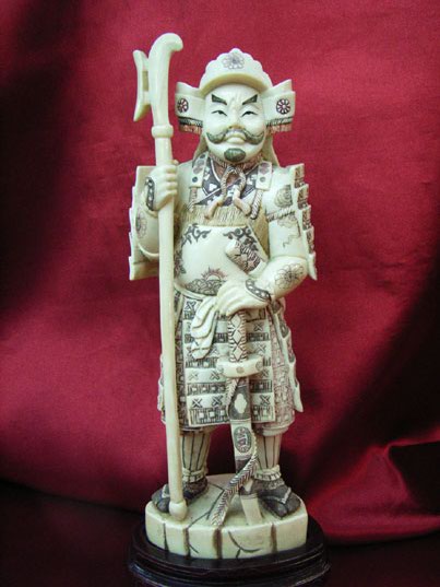 kkm3284 Japanese Mammoth Ivory Carving Warrior Samurai 8"