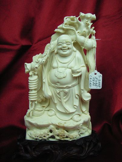 kkm3287  Mammoth Ivory Carving Happy Buddha