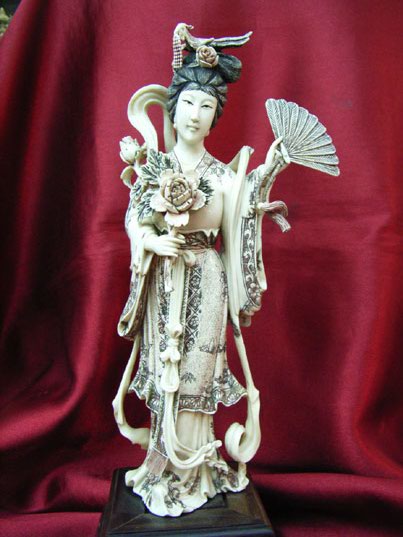 kkm3291 Mammoth Ivory Carving Chinese Lady With Fan