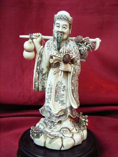 kkm3322 Mammoth Ivory Carving Chinese Old Man Planting Flowers