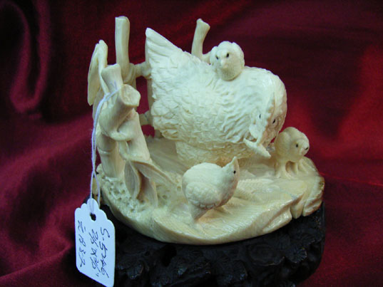 kkm3333 Mammoth Ivory Carving Chicken With Chicks