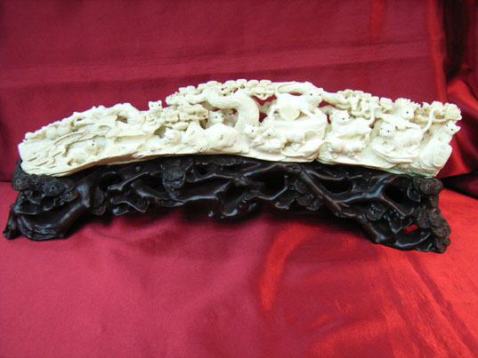 kkm3351 Mammoth Ivory Carving Kitty Cat Tusk 19"