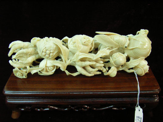 kkm3362 Mammoth Ivory Carving cicada Insect Fruit 6"