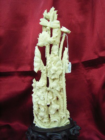 kkm3371 Mammoth Ivory Carving Many Animals Nature & Plant