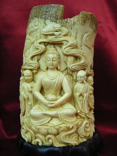 kkm3388 Mammoth Ivory Carving Buddha Monk 8.5"