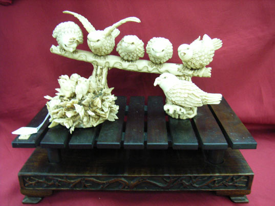 kkm3398 Mammoth Ivory Carving Group Bird Nest