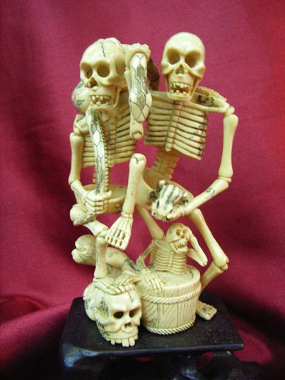 kkm3400 Mammoth Ivory Carving Skeleton Skull Monkey Snake
