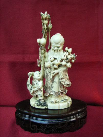 kkm3421 Mammoth Ivory Carving Longevity Child 7"