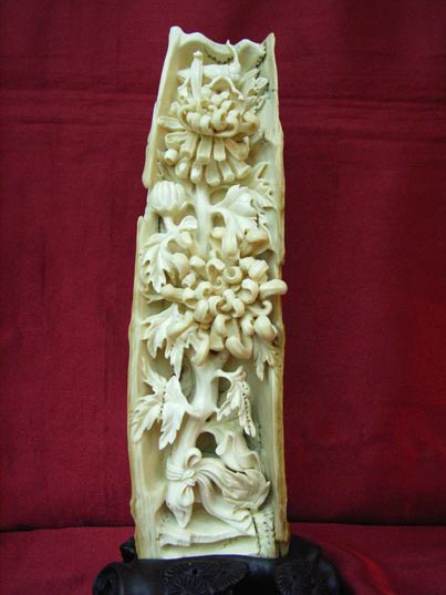 kkm3470 Mammoth Ivory Carving Bamboo Flower 9.5"