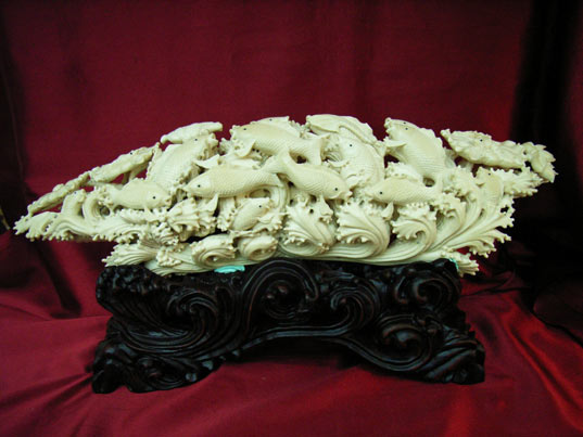 kkm3492 Big Mammoth Ivory Carving Carp Fish Group 18"