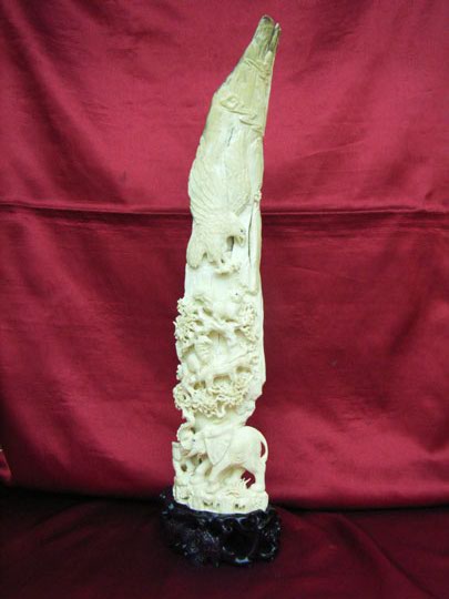 kkm3596 Mammoth Ivory Carving Eagle Squirrel Elephant 20"