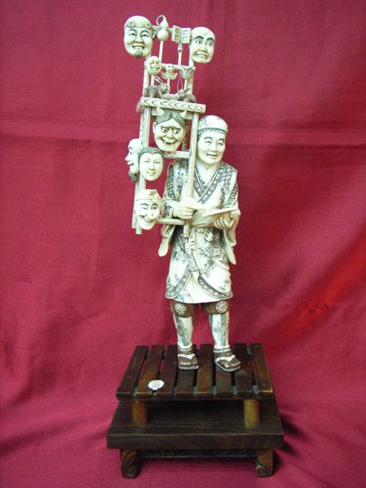 kkm3601 Mammoth Ivory Carving Japanese Man Sell Mask