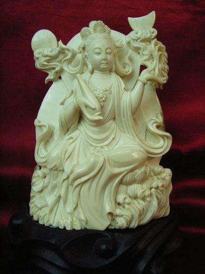 kkm3646 Mammoth Ivory Carving Kwan Yin Goddess Moon