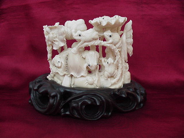 kkm3647 Mammoth Ivory Carving frong on Lotus 5"