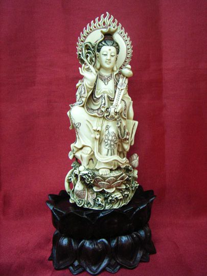 kkm3648 Mammoth Ivory Carving Kwan Yin Goddess 6"
