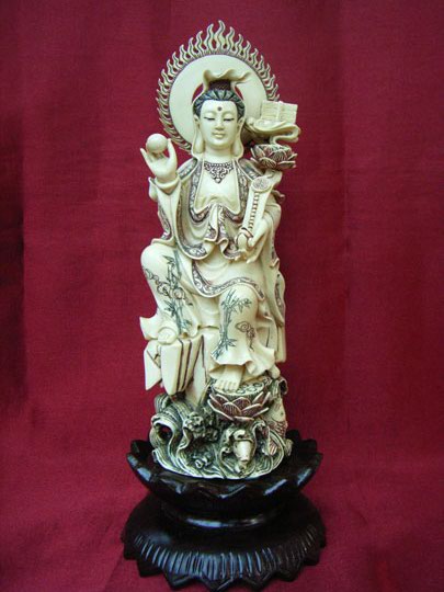 kkm3649 Mammoth Ivory Carving Kwan Yin Goddess 7"