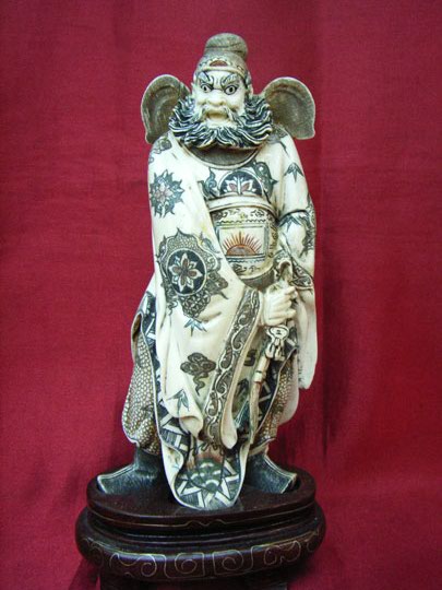kkm3651 Mammoth Ivory Carving Ghost Catcher Shoki 6.5"