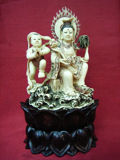 kkm3652 Mammoth Ivory Carving Kwan Yin Goddess Boy 4.5"