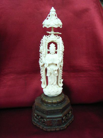 kkm3669 Mammoth Ivory Carving 18 Hands Kwan Yin Goddess 8"