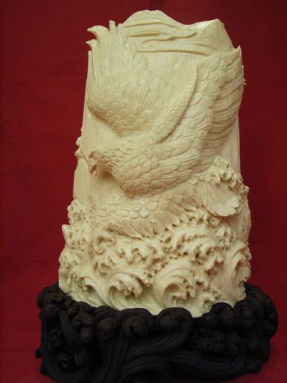 kkm3678 Mammoth Ivory Carving 7" x 5"