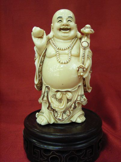 kkm3686 Mammoth Ivory Carving Happy Buddha 4-1/2"