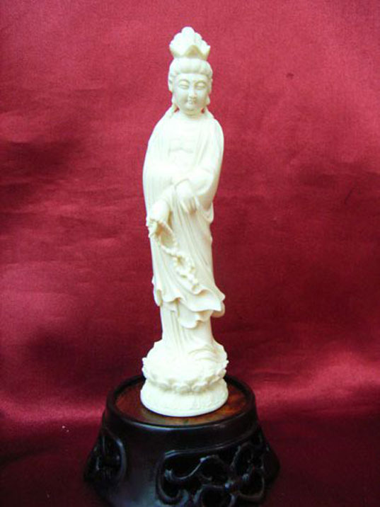 kkm3701 Mammoth Ivory Carving Kwna-Yin 4-1/2"