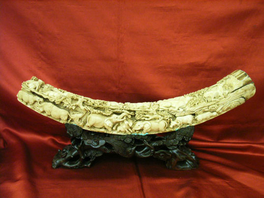 kkm3711 Mammoth Ivory Carving Many Animals 24"