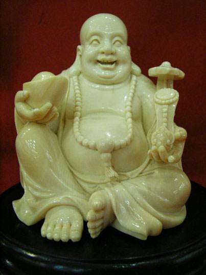 kkm3717 Mammoth Ivory Carving Sit Buddha 4"