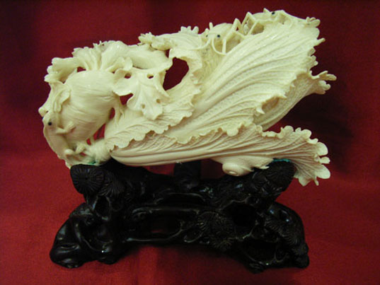 kkm3721 Mammoth Ivory Carving Cabbage 5"