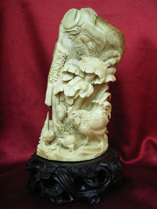 kkm3726 Mammoth Ivory Carving Chook Leaf