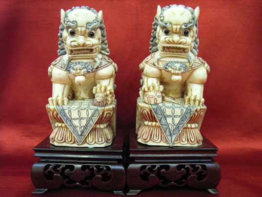 kkm3727 Mammoth Ivory Carving A Pair Of Lion 4-1/2"