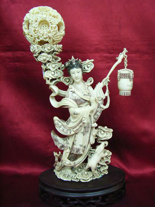 kkm3735 Mammoth Ivory Carving Goddess In The Moon 8-1/2"