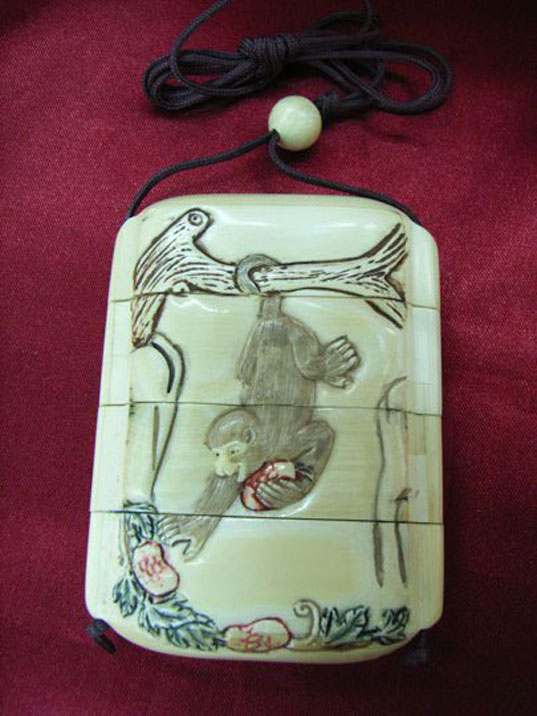 kkm3738 Mammoth Ivory Netsuke Inro Monkey 2 Boy 3"