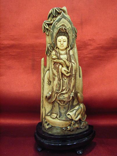 kkm3750 Mammoth Ivory Carving Kwan-yin 7"